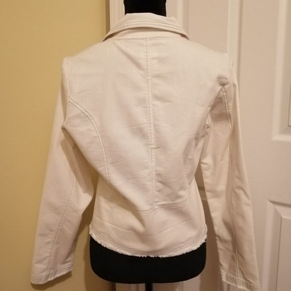 White Denim Jacket, Blazer Style, Flower Stitching - Picture 2 of 3